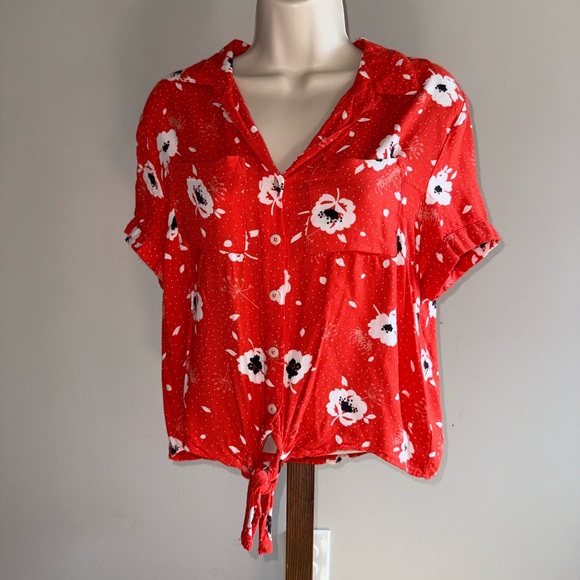 Harper Heritage (Medium) Orange Button Up Floral Blouse - Picture 1 of 4